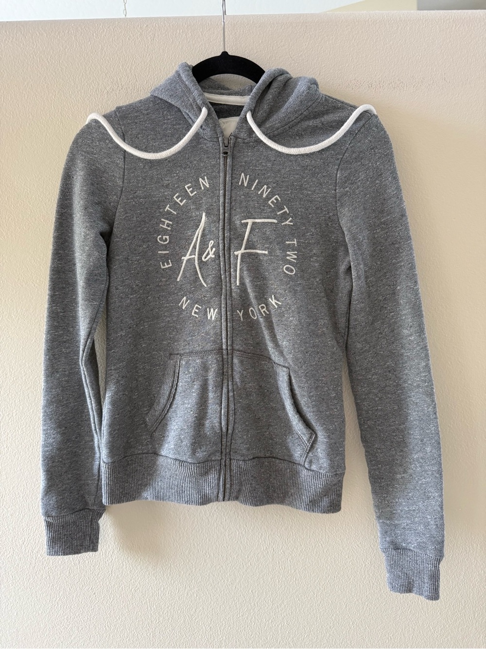 Abercrombie & Fitch Gray Zip-Up Hoodie with White Logo Trim